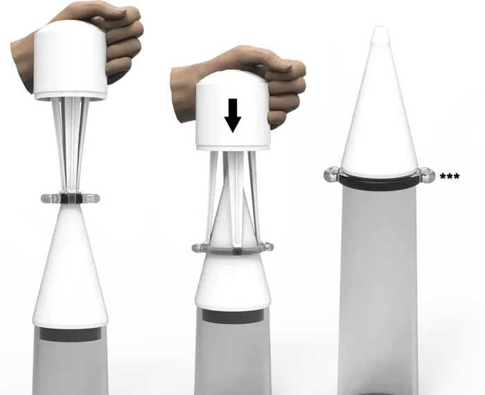 Koni yükleyici ile Morpheus Ring halkasının silindir ağzına üç adımda yüklenmesi